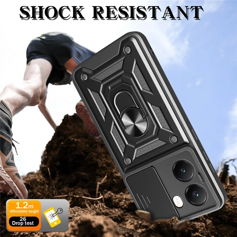 Phone Case for Xiaomi Redmi Turbo 4 5G / Poco X7 Pro 5G PC + TPU Kickstand Cover with Slide Camera Lid - Black-Cellmalls