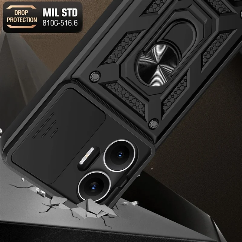 For Xiaomi Redmi Turbo 4 Pro 5G  /  Poco F7 5G Case with Slide Camera Lid PC + TPU Kickstand Phone Cover - Black-Cellmalls