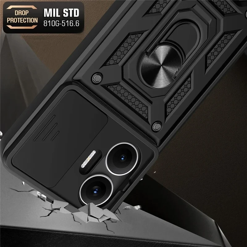 For Xiaomi Redmi Turbo 4 Pro 5G  /  Poco F7 5G Case with Slide Camera Lid PC + TPU Kickstand Phone Cover - Black-Cellmalls