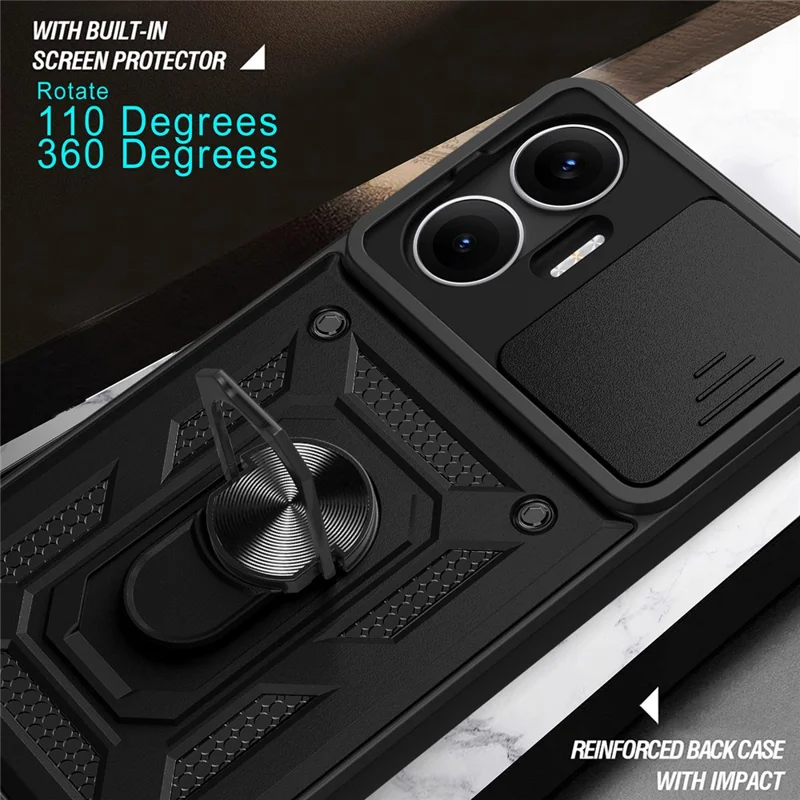 For Xiaomi Redmi Turbo 4 Pro 5G  /  Poco F7 5G Case with Slide Camera Lid PC + TPU Kickstand Phone Cover - Black-Cellmalls