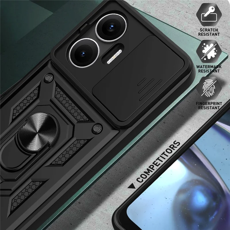 For Xiaomi Redmi Turbo 4 Pro 5G  /  Poco F7 5G Case with Slide Camera Lid PC + TPU Kickstand Phone Cover - Black-Cellmalls