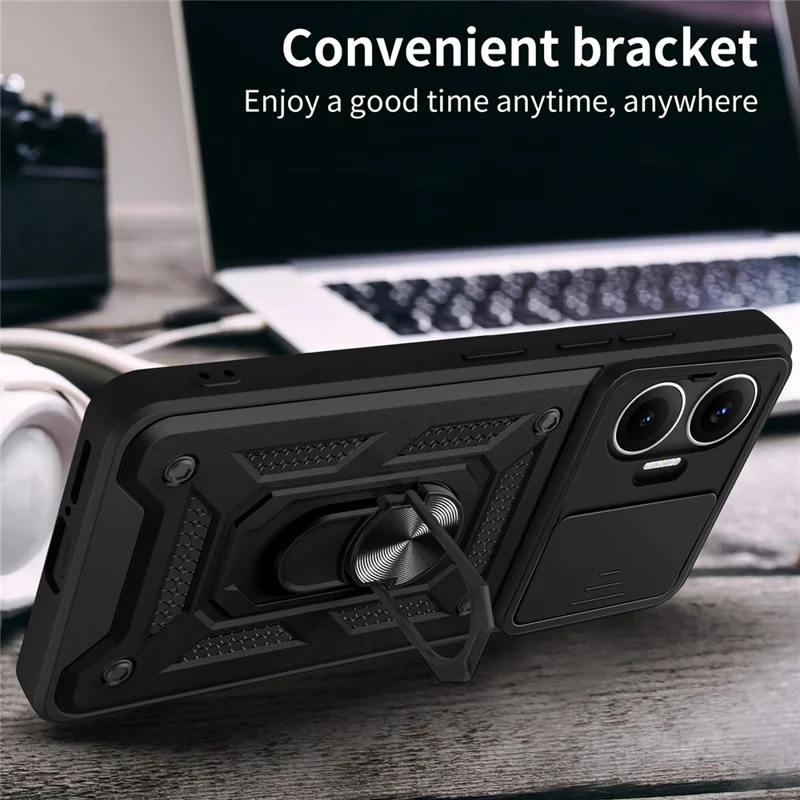 For Xiaomi Redmi Turbo 4 Pro 5G  /  Poco F7 5G Case with Slide Camera Lid PC + TPU Kickstand Phone Cover - Black-Cellmalls