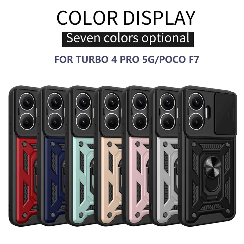 For Xiaomi Redmi Turbo 4 Pro 5G  /  Poco F7 5G Case with Slide Camera Lid PC + TPU Kickstand Phone Cover - Black-Cellmalls
