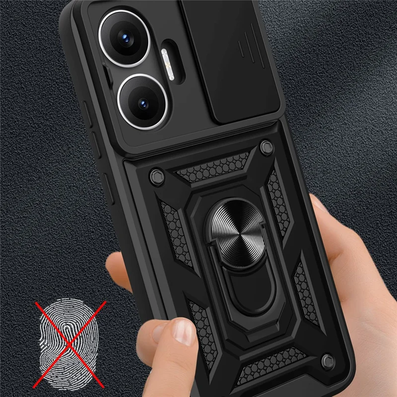 For Xiaomi Redmi Turbo 4 Pro 5G  /  Poco F7 5G Case with Slide Camera Lid PC + TPU Kickstand Phone Cover - Black-Cellmalls