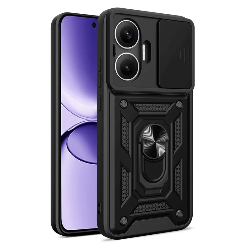 For Xiaomi Redmi Turbo 4 Pro 5G  /  Poco F7 5G Case with Slide Camera Lid PC + TPU Kickstand Phone Cover - Black-Cellmalls