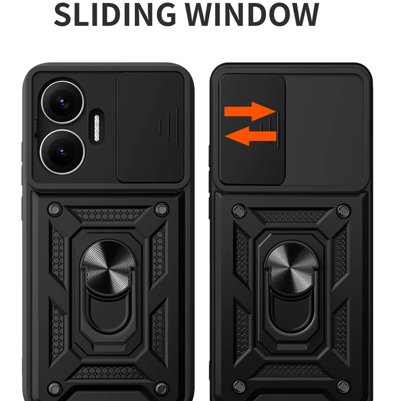 For Xiaomi Redmi Turbo 4 Pro 5G  /  Poco F7 5G Case with Slide Camera Lid PC + TPU Kickstand Phone Cover - Black-Cellmalls