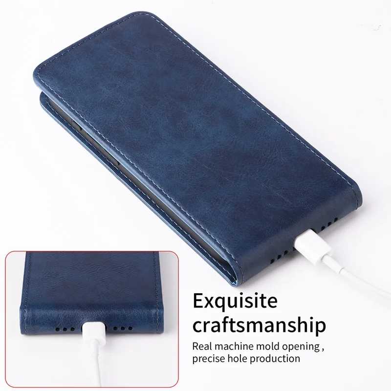 For Huawei Enjoy 80 Stand Case Magnetic Clasp Vertical Flip Leather Phone Cover with Card Holder - Dark Blue-Cellmalls