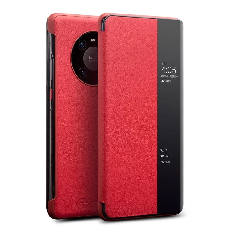 QIALINO For Huawei Mate 40 Pro Smart Visual Window Genuine Leather Phone Case with Auto Wake / Sleep - Black-Cellmalls