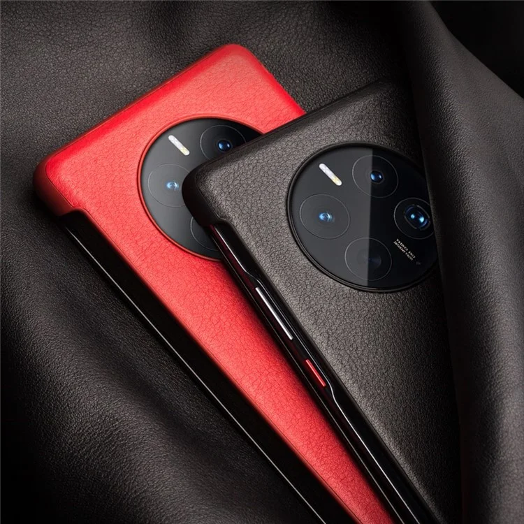 QIALINO For Huawei Mate 50 4G / Mate 50E 4G View Window Genuine Leather Touch Slide Button Phone Case with Auto Wake / Sleep - Dark Brown-Cellmalls