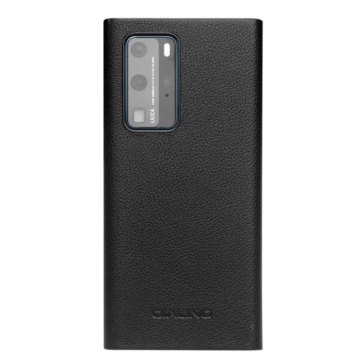 QIALINO Auto Wake / Sleep Function Genuine Leather Ultra-Thin Phone Case Cover with View Window for Huawei P40 - Black-Cellmalls