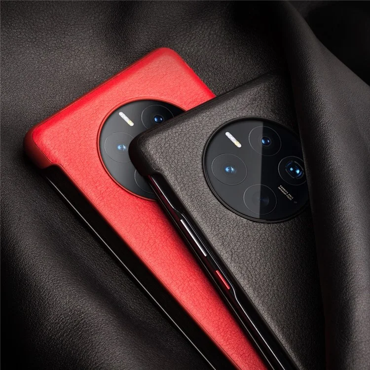 QIALINO For Huawei Mate 50 Pro 4G View Window Genuine Leather Folio Flip Phone Case Touch Slide Button Auto Wake / Sleep Cover - Dark Brown-Cellmalls