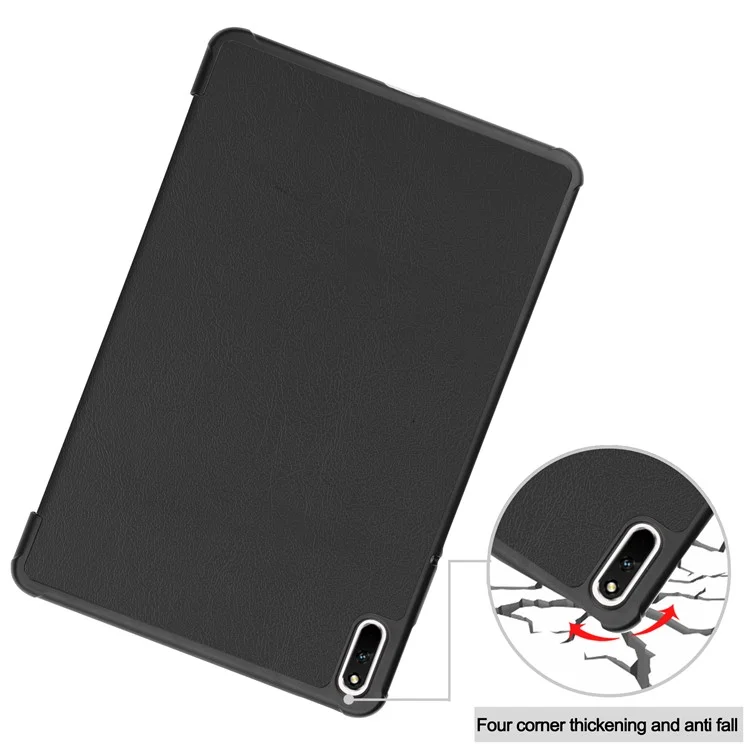 For Huawei MatePad 11 (2021) Protective Case Shockproof PU Leather Tablet Shell Three-fold Stand Cover Support Auto Wake/Sleep - Black-Cellmalls