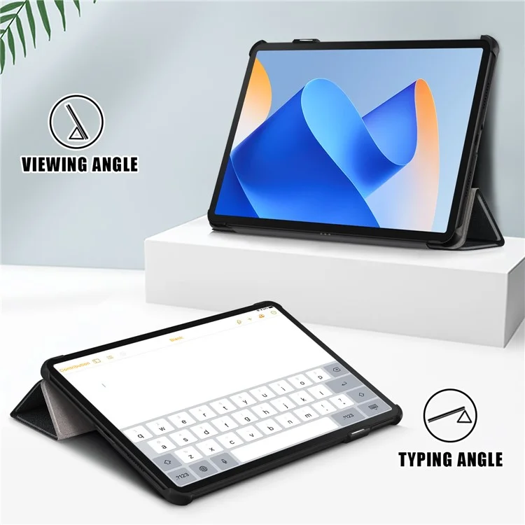 For Huawei MatePad 11 (2023) Tri-fold Stand Tablet Case PU Leather Tablet Cover with Auto Wake / Sleep - Black-Cellmalls