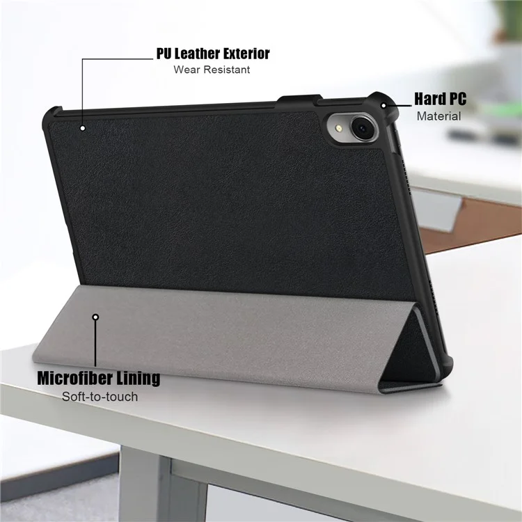 For Huawei MatePad 11 (2023) Tri-fold Stand Tablet Case PU Leather Tablet Cover with Auto Wake / Sleep - Black-Cellmalls