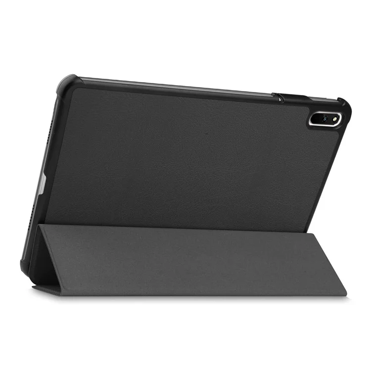 For Huawei MatePad 11 (2021) Protective Case Shockproof PU Leather Tablet Shell Three-fold Stand Cover Support Auto Wake/Sleep - Black-Cellmalls
