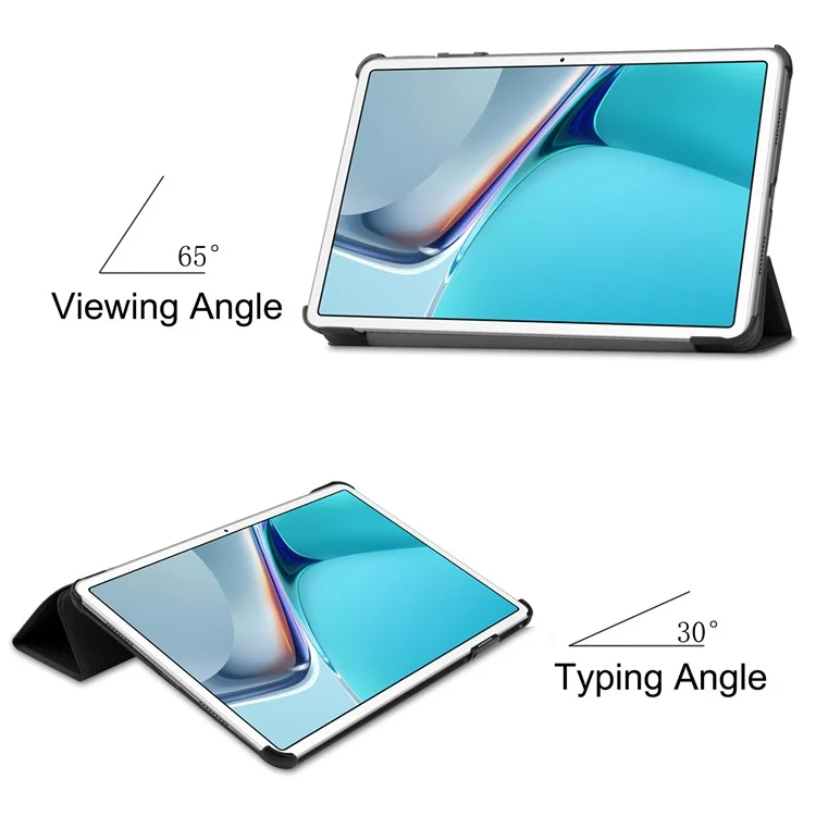 For Huawei MatePad 11 (2021) Protective Case Shockproof PU Leather Tablet Shell Three-fold Stand Cover Support Auto Wake/Sleep - Black-Cellmalls