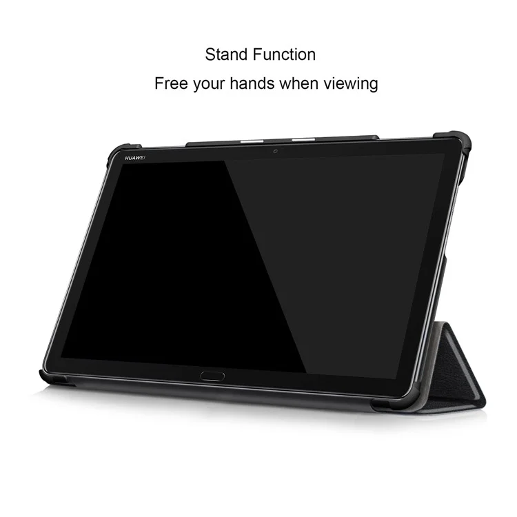 For Huawei Mediapad M5 Lite 10.1 Tri-fold Stand Auto-wake / sleep Smart Leather Case - Black-Cellmalls