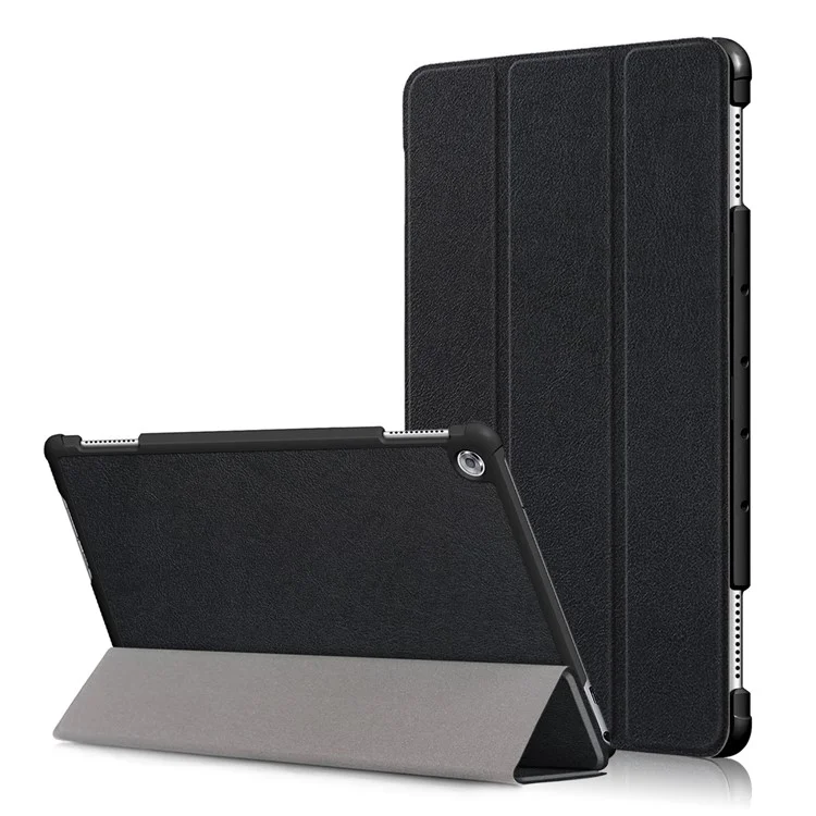 For Huawei Mediapad M5 Lite 10.1 Tri-fold Stand Auto-wake / sleep Smart Leather Case - Black-Cellmalls