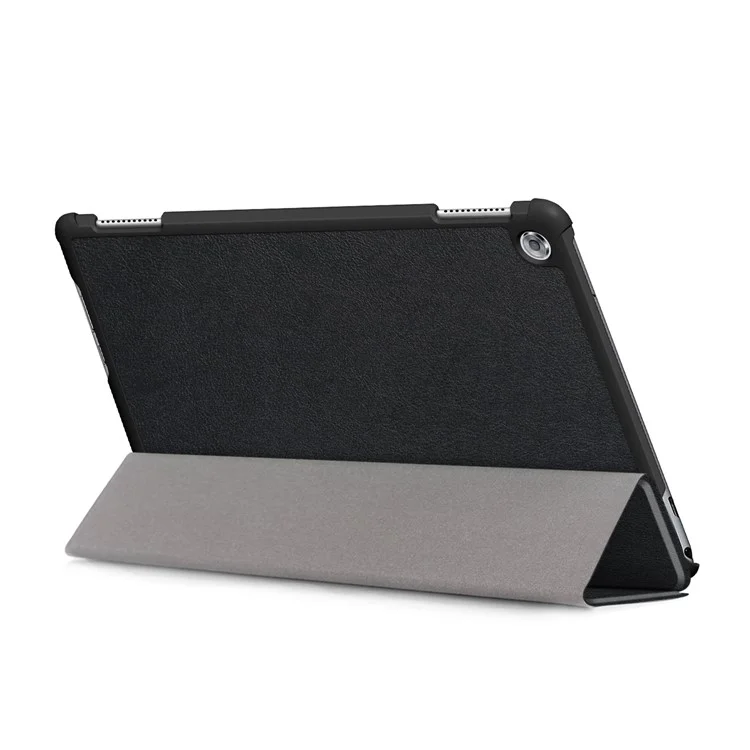 For Huawei Mediapad M5 Lite 10.1 Tri-fold Stand Auto-wake / sleep Smart Leather Case - Black-Cellmalls