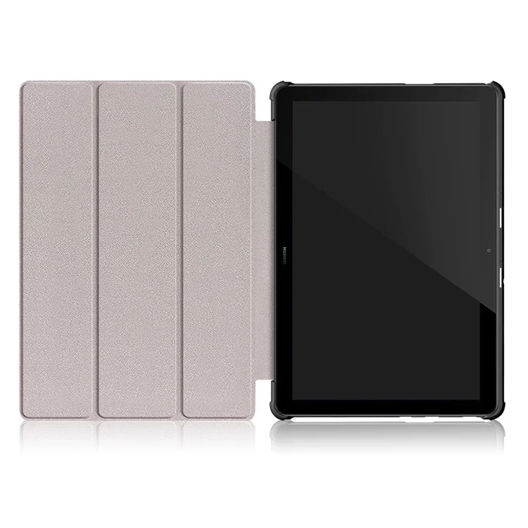 PU Leather Tri-fold Stand Tablet Flip Protective Casing for Huawei Mediapad T5 10 - Black-Cellmalls