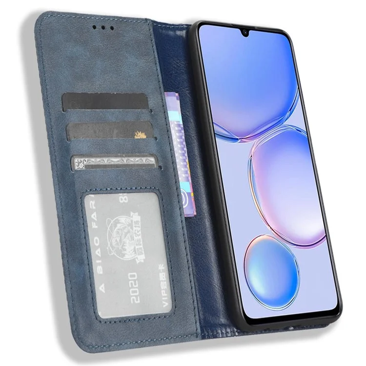 Retro Phone Cover for Huawei Enjoy 60 Magnetic PU Leather Stand Cell Phone Wallet Case - Blue-Cellmalls