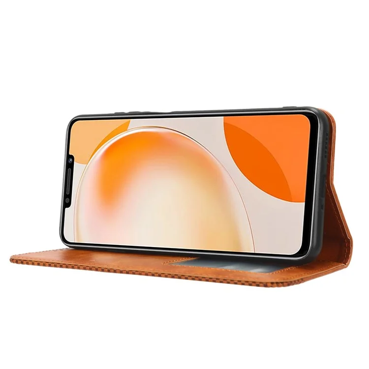 For Huawei nova Y91 4G / Enjoy 60X Dustproof PU Leather Phone Cover Stand Retro Wallet Flip Cell Phone Case - Brown-Cellmalls
