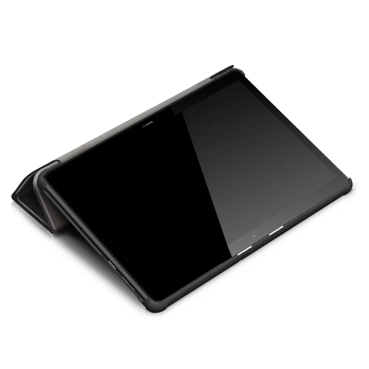 PU Leather Tri-fold Stand Tablet Flip Protective Casing for Huawei Mediapad T5 10 - Black-Cellmalls