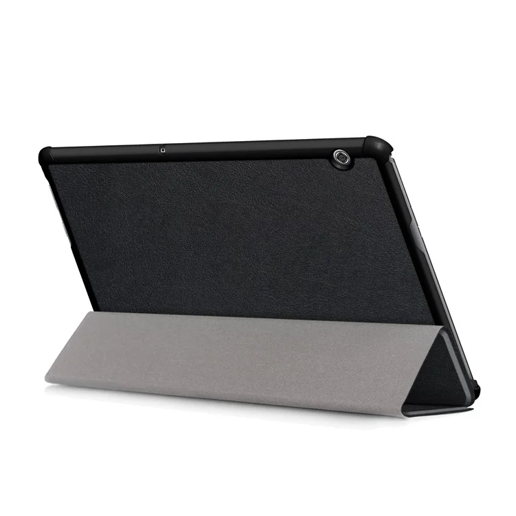PU Leather Tri-fold Stand Tablet Flip Protective Casing for Huawei Mediapad T5 10 - Black-Cellmalls