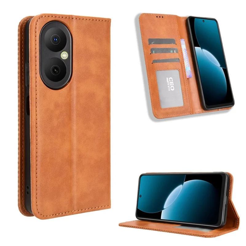 For Huawei Enjoy 80 Leather Case Wallet Stand Retro Texture Phone Cover - Black-Cellmalls