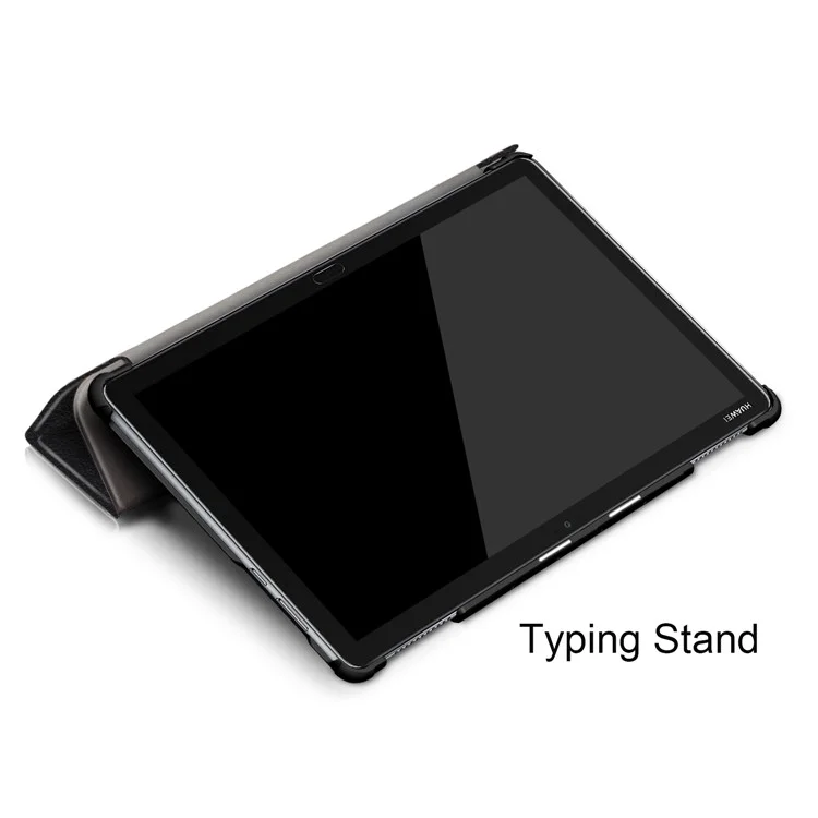For Huawei Mediapad M5 Lite 10.1 Tri-fold Stand Auto-wake / sleep Smart Leather Case - Black-Cellmalls