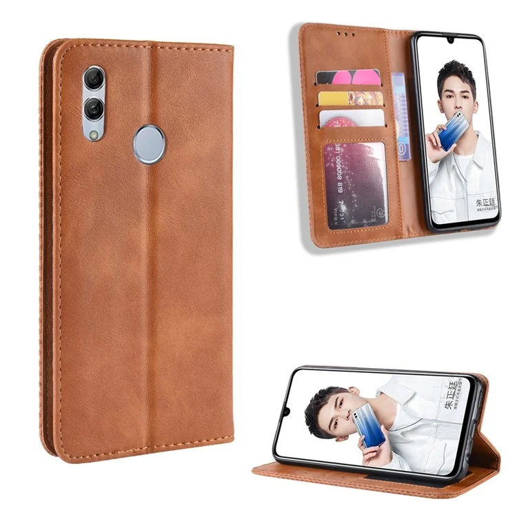 Vintage Style PU Leather Flip Case [Wallet Stand] for Huawei Honor 10 Lite / P Smart (2019) / Nova Lite 3 - Brown-Cellmalls