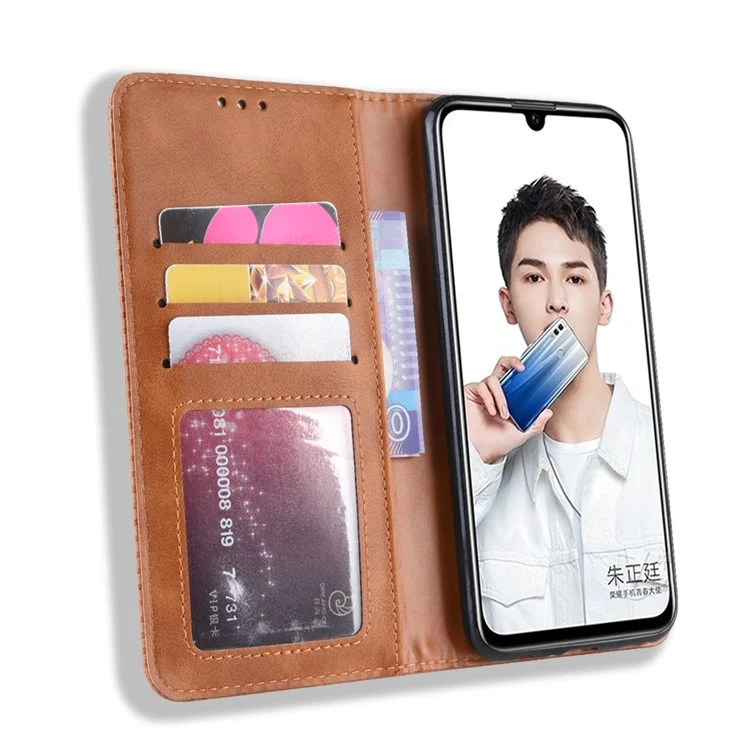 Vintage Style PU Leather Flip Case [Wallet Stand] for Huawei Honor 10 Lite / P Smart (2019) / Nova Lite 3 - Brown-Cellmalls