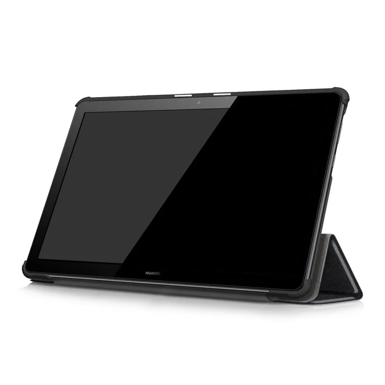 PU Leather Tri-fold Stand Tablet Flip Protective Casing for Huawei Mediapad T5 10 - Black-Cellmalls
