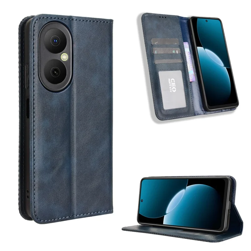 For Huawei Enjoy 80 Leather Case Wallet Stand Retro Texture Phone Cover - Black-Cellmalls
