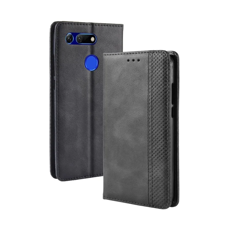Vintage Style PU Leather Wallet Phone Case for Huawei Honor View 20 / V20 - Black-Cellmalls