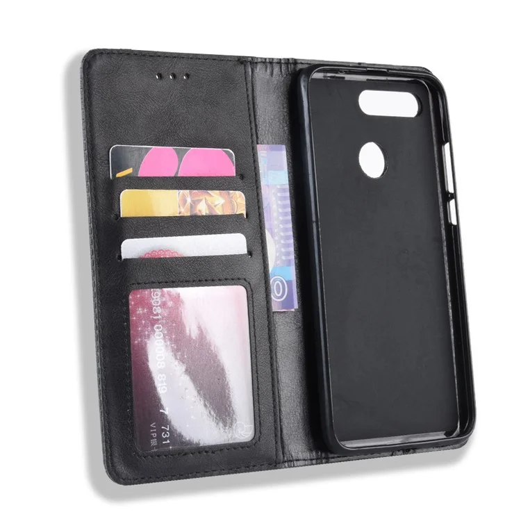 Vintage Style PU Leather Wallet Phone Case for Huawei Honor View 20 / V20 - Black-Cellmalls