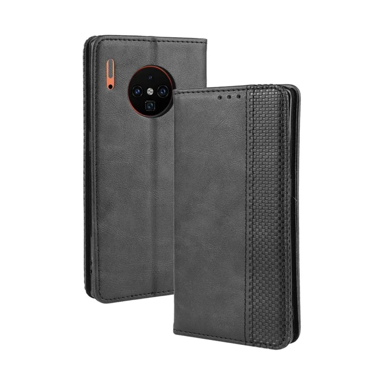 Vintage Style Leather Wallet Case for Huawei Mate 30 Pro - Black-Cellmalls