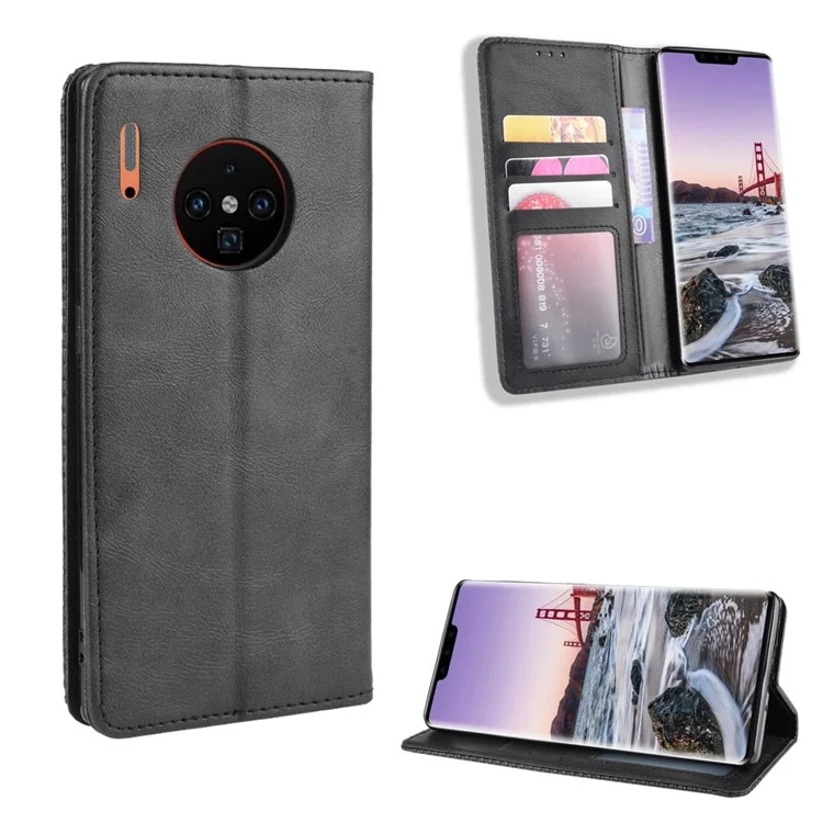 Vintage Style Leather Wallet Case for Huawei Mate 30 Pro - Black-Cellmalls