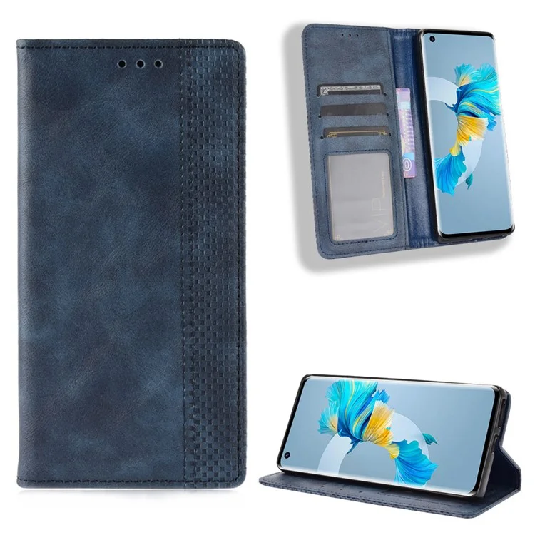 Magnetic Vintage Style Phone Case Wallet Stand Leather Cover for Huawei Mate 40 Pro - Blue-Cellmalls