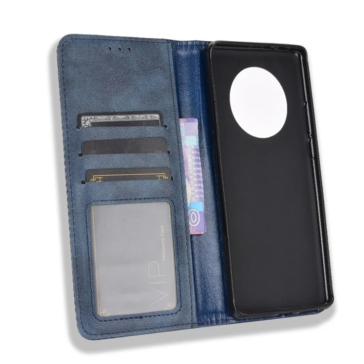 Magnetic Vintage Style Phone Case Wallet Stand Leather Cover for Huawei Mate 40 Pro - Blue-Cellmalls