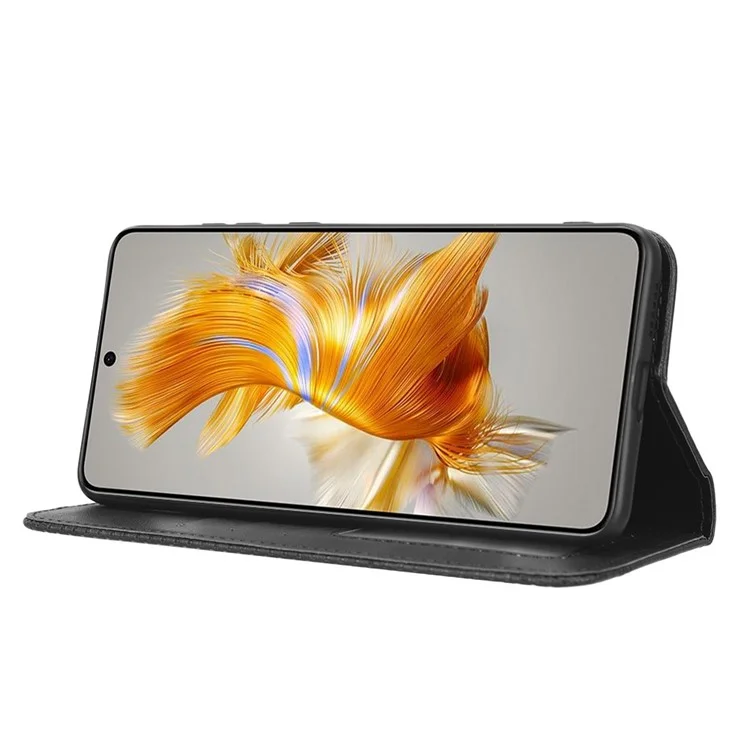 For Huawei Mate 50 4G Vintage Texture Magnetic Auto-absorbed Fully Wrapped PU Leather Case Wallet Stand Phone Cover - Black-Cellmalls