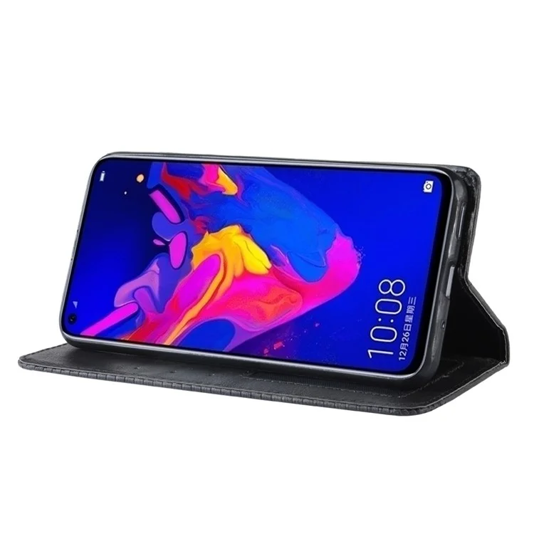Vintage Style PU Leather Wallet Phone Case for Huawei Honor View 20 / V20 - Black-Cellmalls