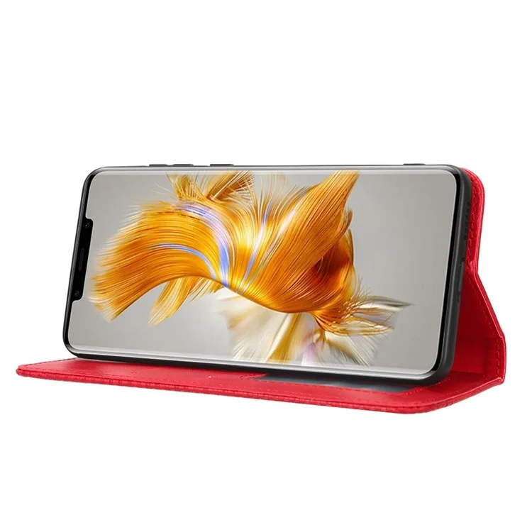 For Huawei Mate 50 Pro 4G Protective Case, Vintage Texture Magnetic Auto-absorbed PU Leather Case Wallet Stand Phone Cover - Red-Cellmalls