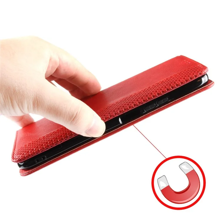 For Huawei Mate 50 Pro 4G Protective Case, Vintage Texture Magnetic Auto-absorbed PU Leather Case Wallet Stand Phone Cover - Red-Cellmalls