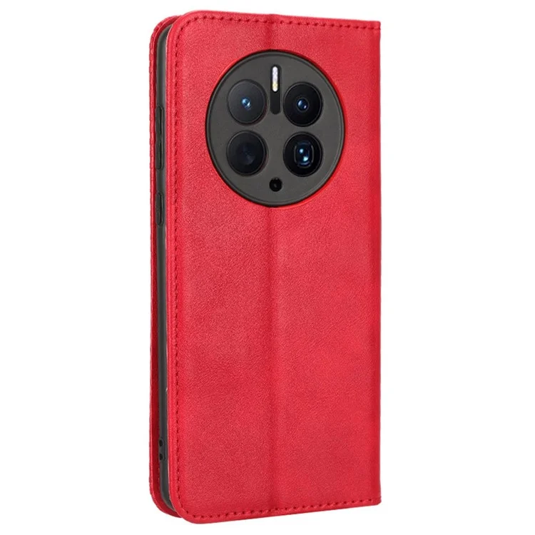For Huawei Mate 50 Pro 4G Protective Case, Vintage Texture Magnetic Auto-absorbed PU Leather Case Wallet Stand Phone Cover - Red-Cellmalls