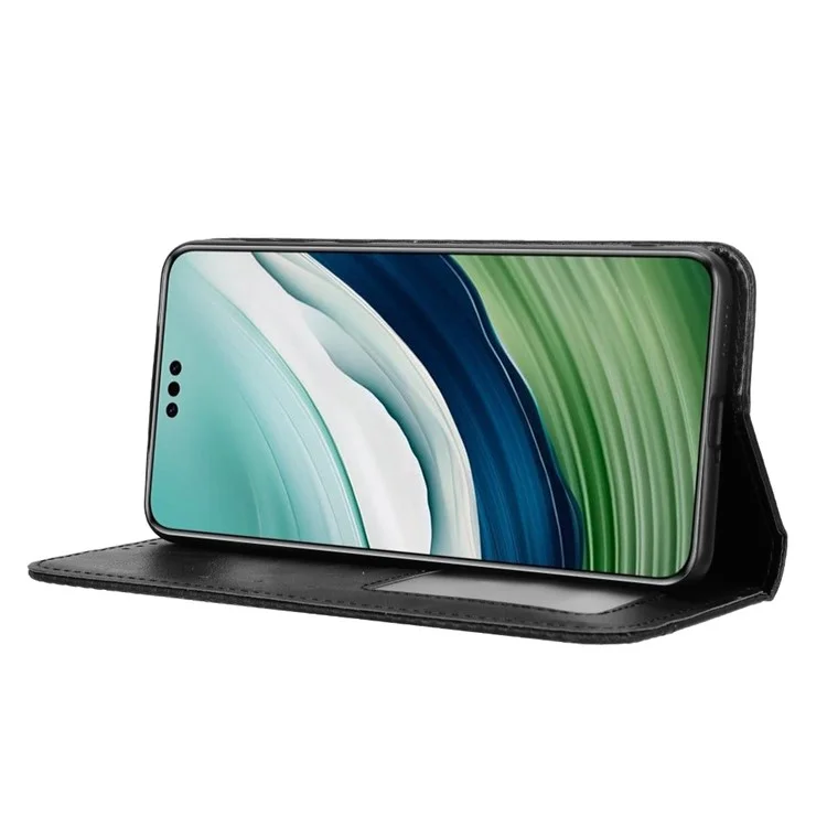 For Huawei Mate 60 Retro PU Leather Case Magnetic Auto-absorbed Wallet Stand Phone Cover - Black-Cellmalls