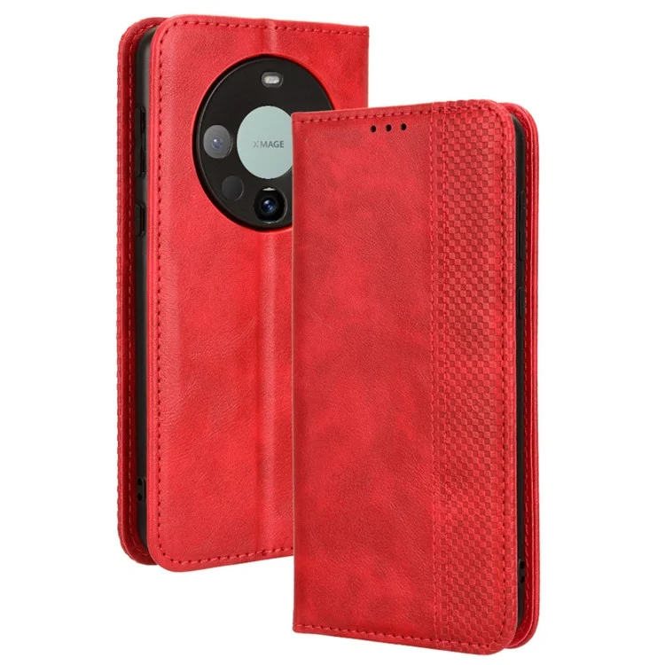 For Huawei Mate 60 Retro PU Leather Case Magnetic Auto-absorbed Wallet Stand Phone Cover - Black-Cellmalls