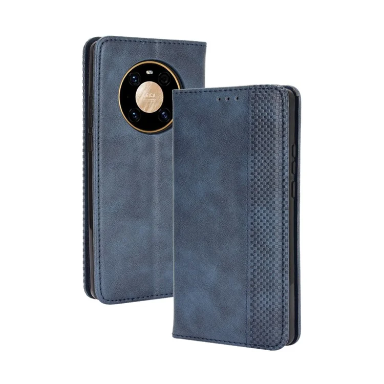 Magnetic Vintage Style Phone Case Wallet Stand Leather Cover for Huawei Mate 40 Pro - Blue-Cellmalls