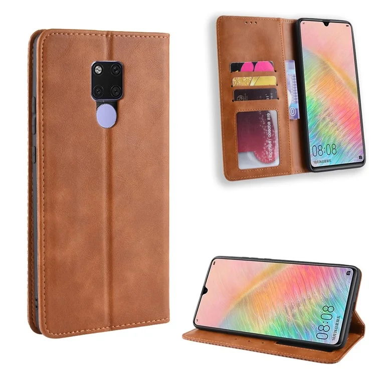 Vintage Style Leather Wallet Case for Huawei Mate 20 X - Brown-Cellmalls