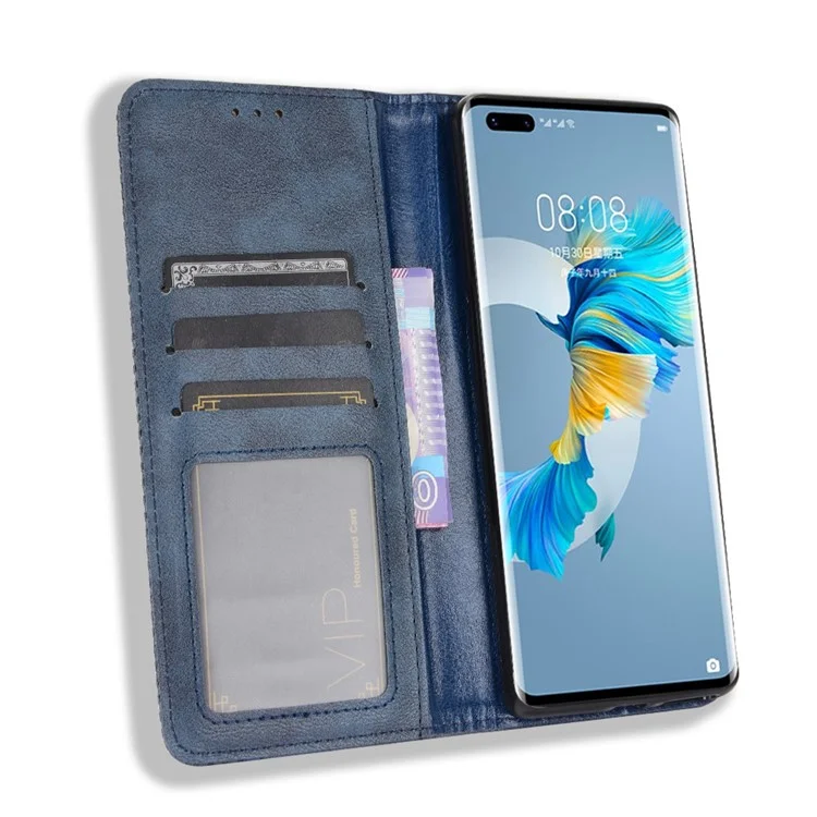 Magnetic Vintage Style Phone Case Wallet Stand Leather Cover for Huawei Mate 40 Pro - Blue-Cellmalls